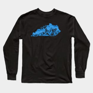 Bike Kentucky State Outline Blues Mountain Biking KY Biker Art Long Sleeve T-Shirt